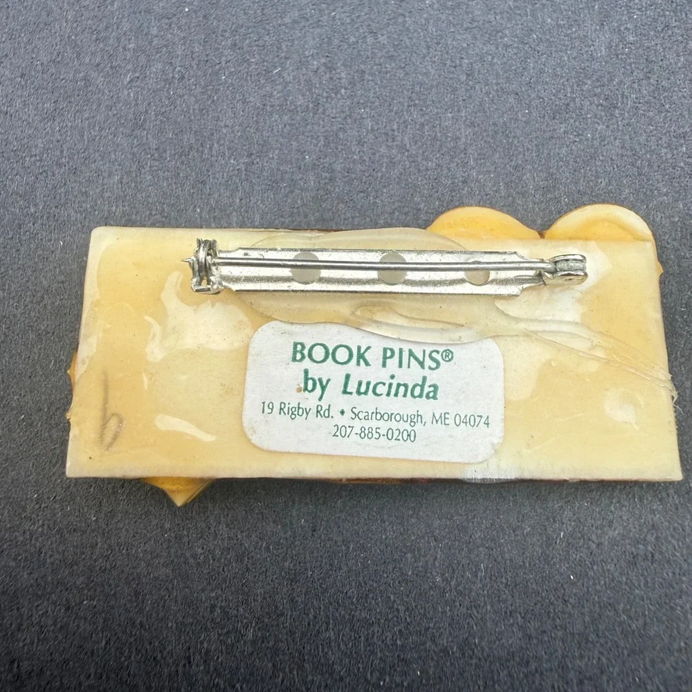 Vintage Lucinda Book Pin Brooch ABC Heart Fairy Tales Books Are Fun Teacher - Picture 4 of 5